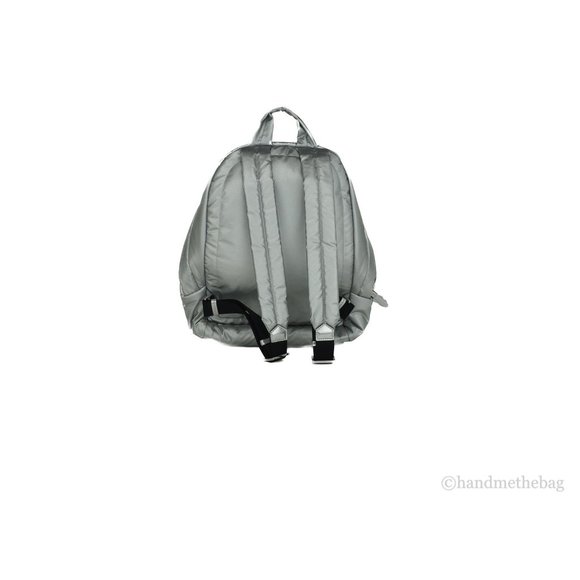NWT Michael Kors Rae Medium Backpack Silver Quilted Nylon Fabric Shoulder Bag - Picture 6 of 9